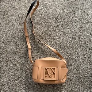 Armani Exchange Beige/Tan Crossbody Bag with Logo Plaque